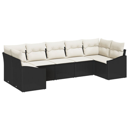 7-Delige Tuinsofaset Met Kussens Zwart Poly Rattan