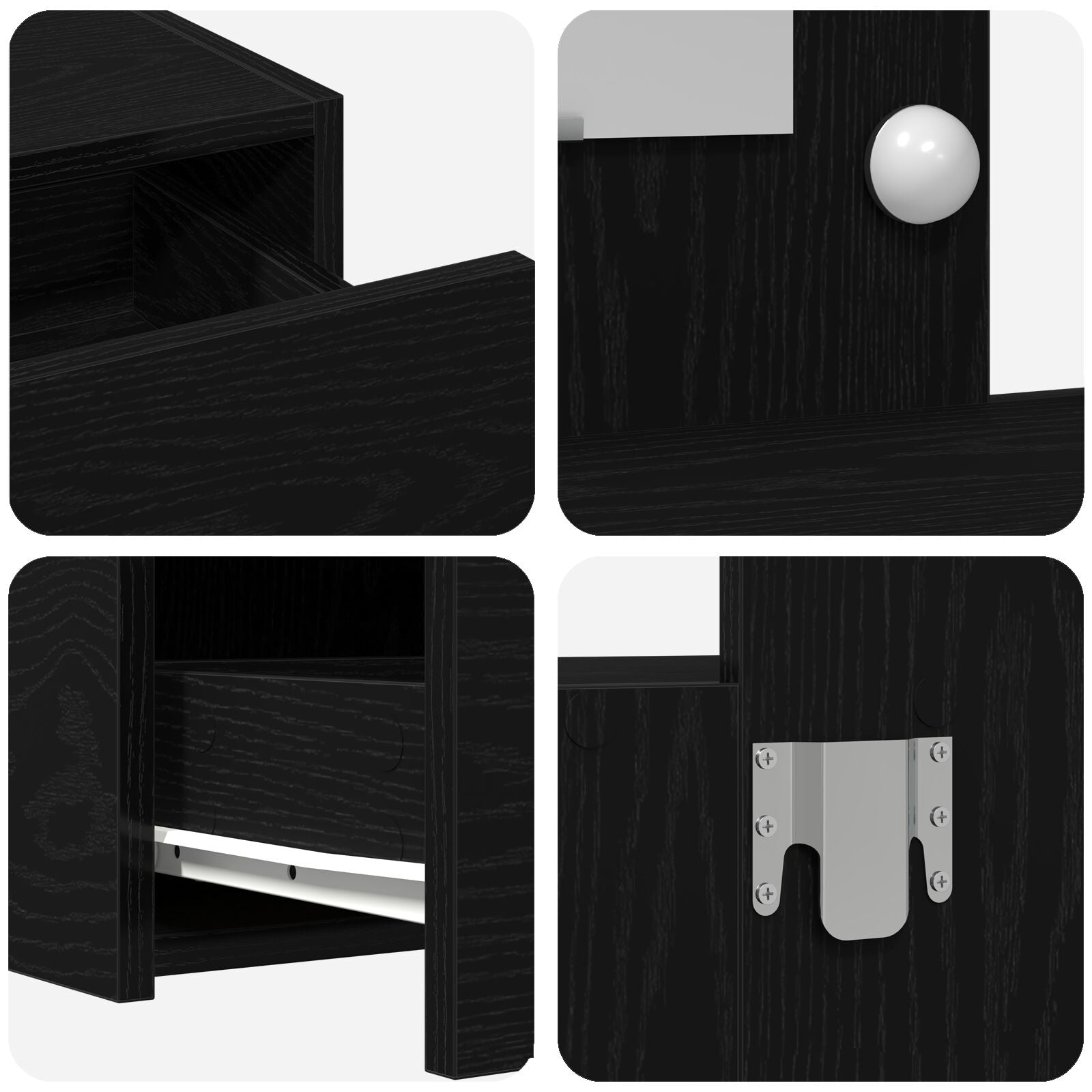 Wandmontage Kaptafel -Verlichting In 83 x 40 x 70 cm Zwart eiken met LED