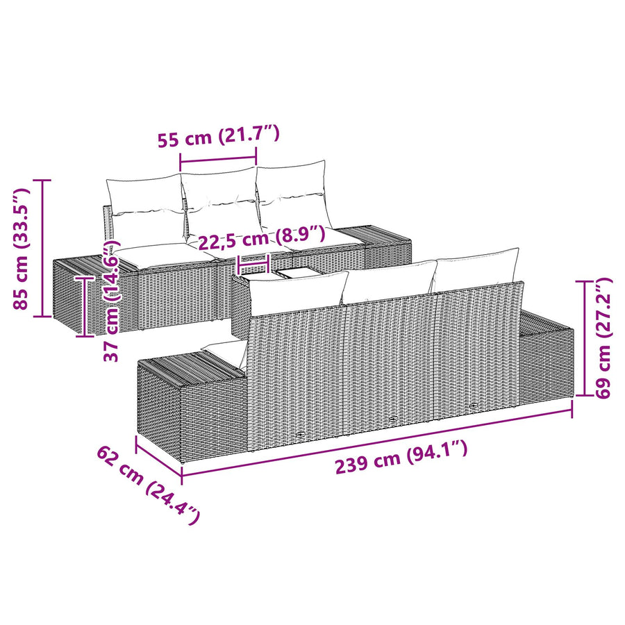 7-Delige Tuinset Met Kussens Beige Poly Rattan