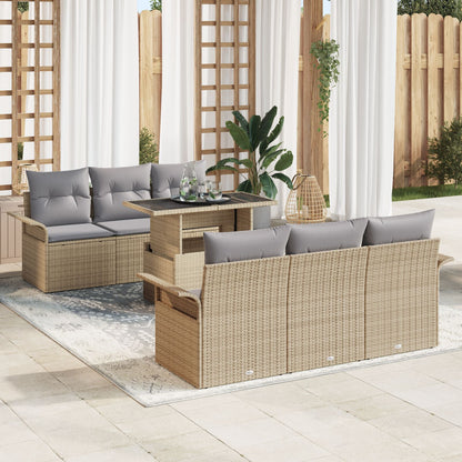 7-Delige Tuin Sofa Set Met Kussens Beige Poly Riet