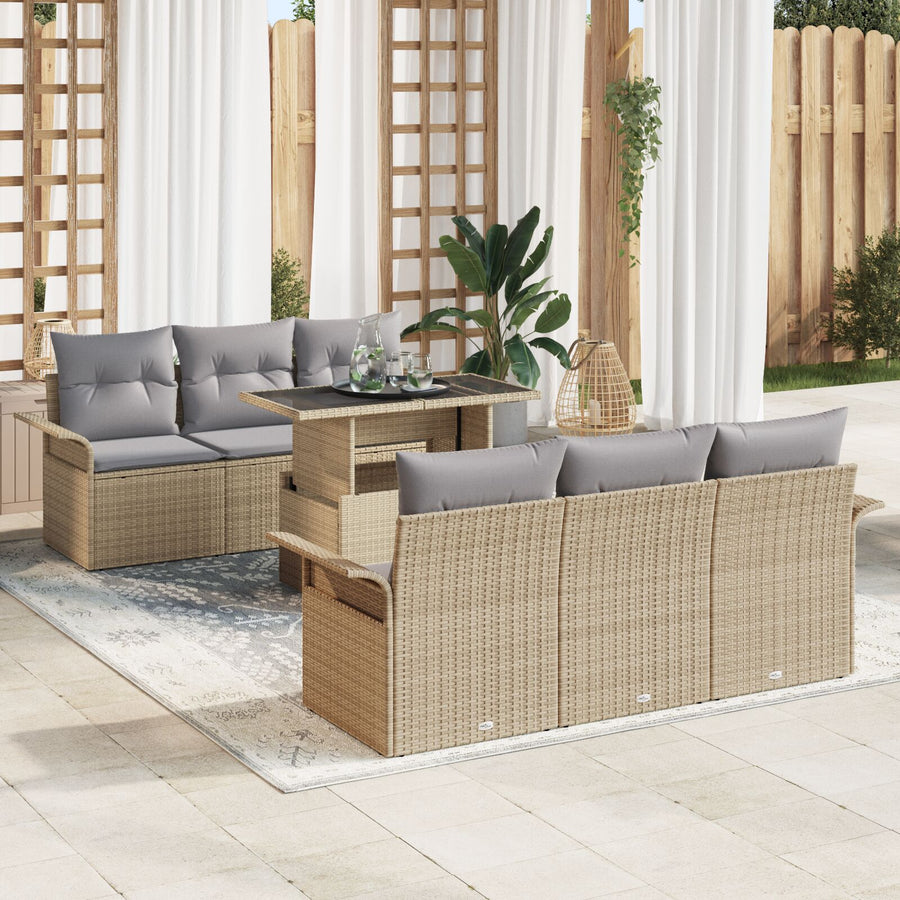 7-Delige Tuin Sofa Set Met Kussens Beige Poly Riet