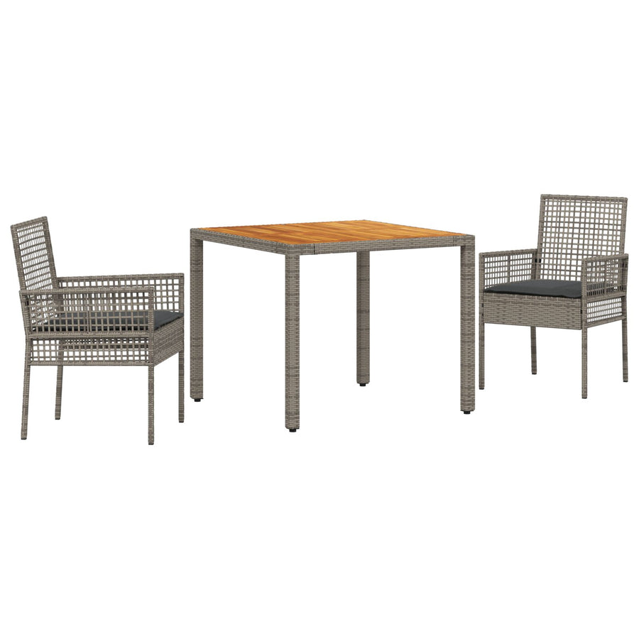 3 Delige Tuintafelset met Kussens Grijze Poly Rattan