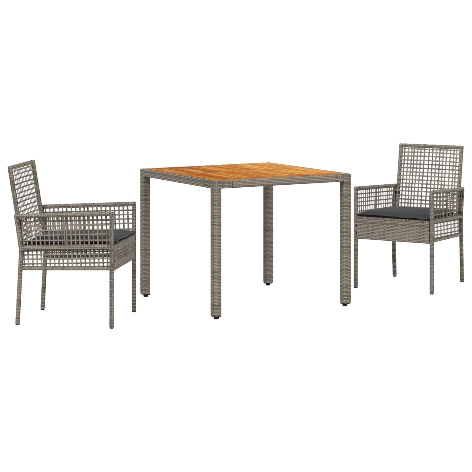 3 Delige Tuintafelset met Kussens Grijze Poly Rattan