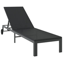 Zonnebed Met Wielen Poly Rattan Zwart 200 x 54 x 27.5 cm