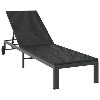 Zonnebed Met Wielen Poly Rattan Zwart 200 x 54 x 27.5 cm