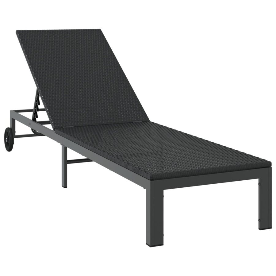 Zonnebed Met Wielen Poly Rattan Zwart 200 x 54 x 27.5 cm