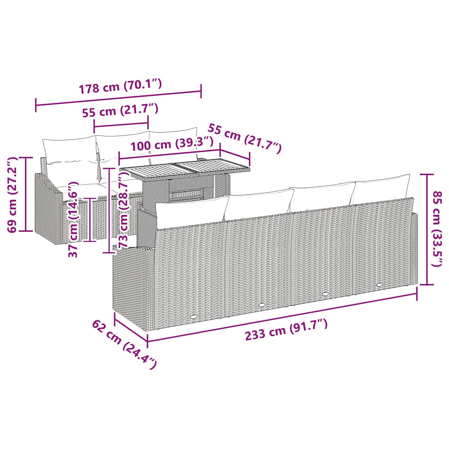 8-Delige Tuin Eettafelset Met Kussens Beige Poly Rattan Acacia