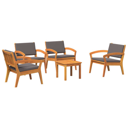 5-Delige Bistro Set Met Kussens - Massief Acaciahout Donkergrijs 4x stoelen + tafel