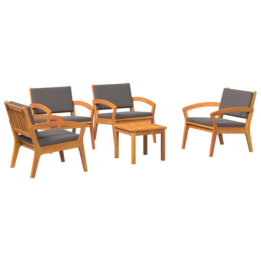 5-Delige Bistro Set Met Kussens - Massief Acaciahout Donkergrijs 4x stoelen + tafel
