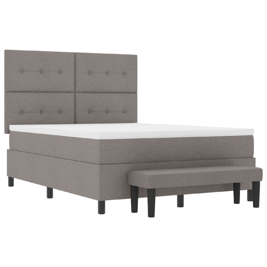 Boxspring Bed Met Matras & Bank Stof Taupe 140 x 190 cm Knoop gestoffeerd