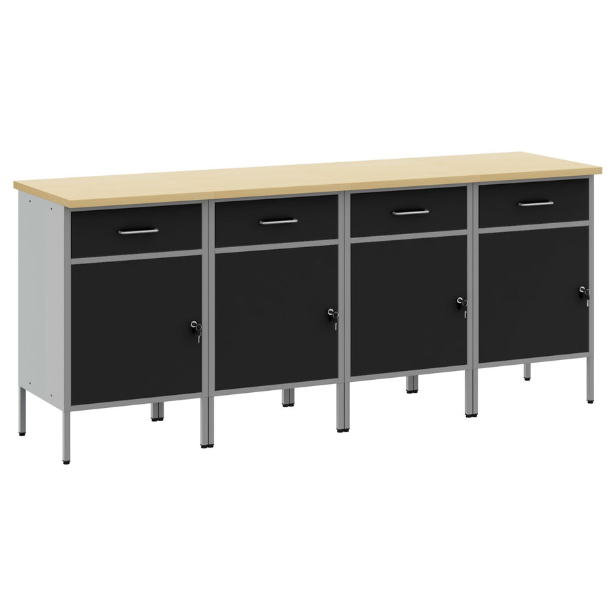 Werktafel 4 Stuks En Grijs Ge-Engineerd Hout En Staal 4x (84 cm) Zwart 4x kast