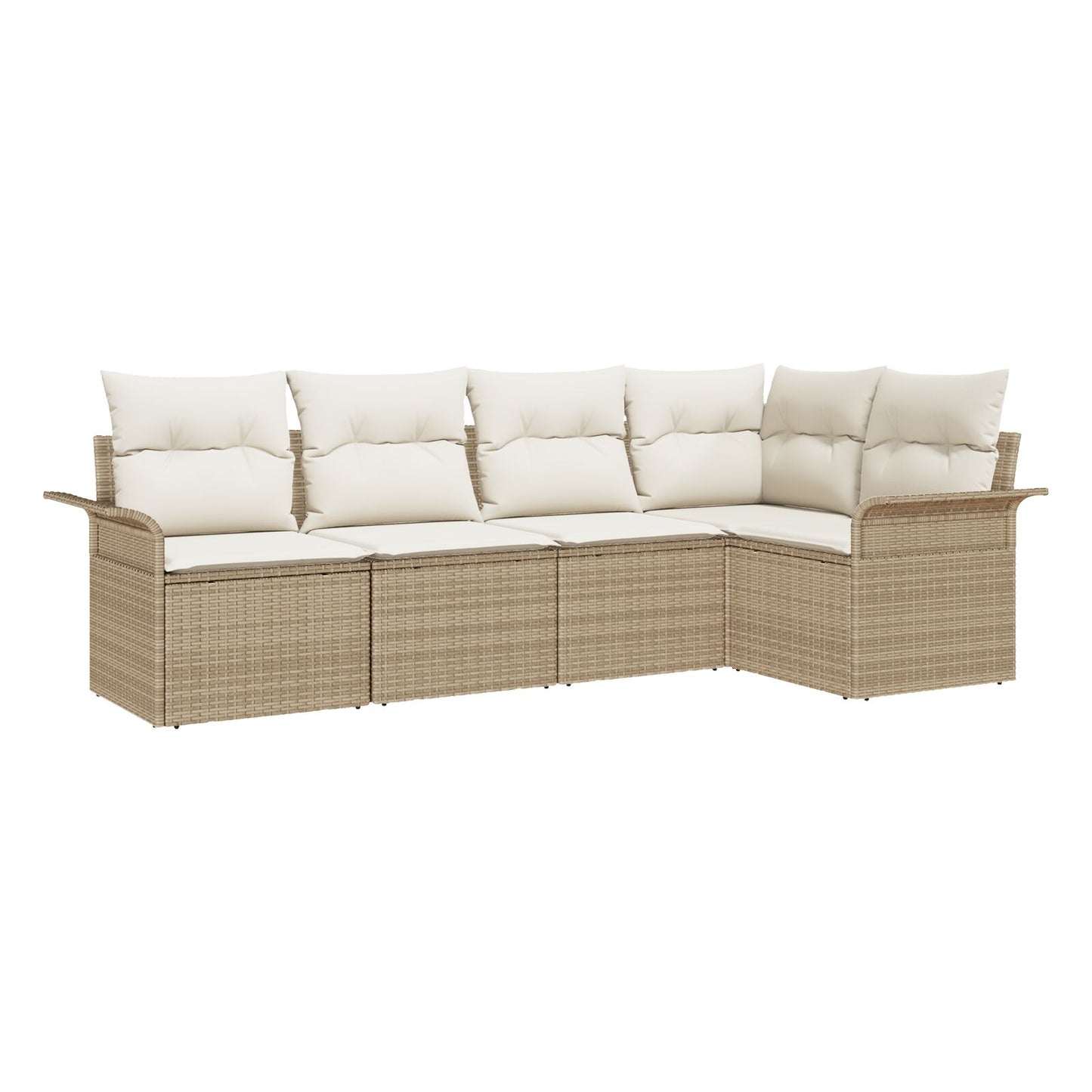 5-delige Tuin Sofa Set met Kussens Beige Poly Rattan