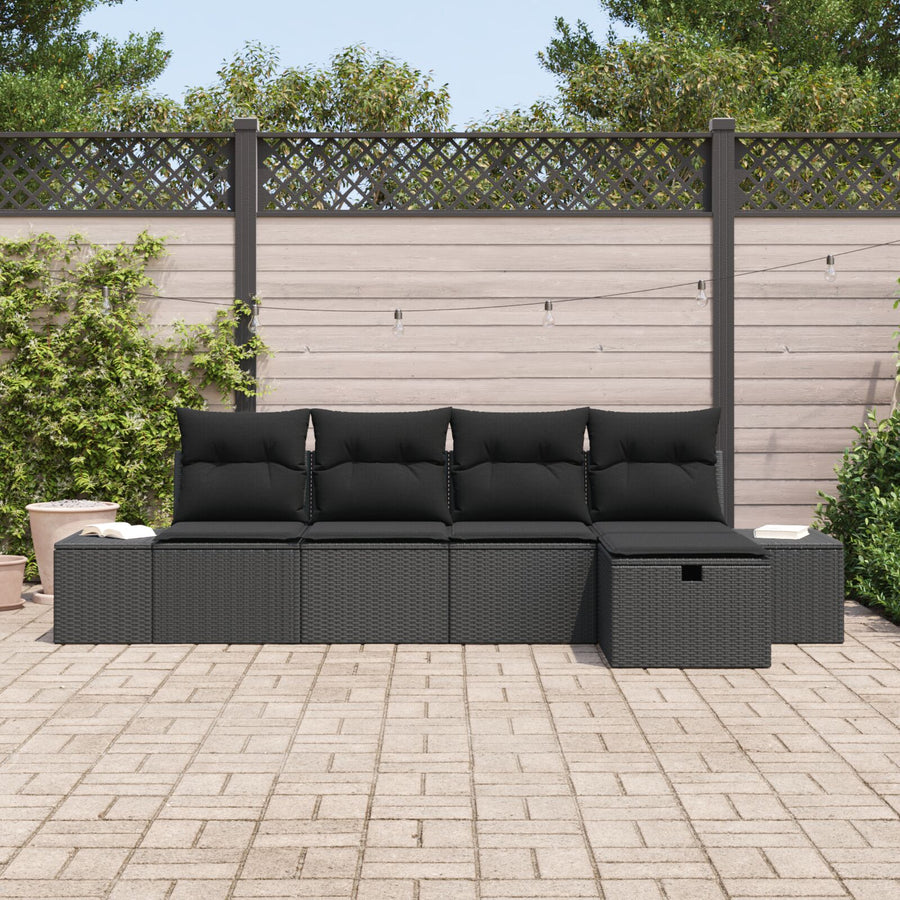 5-Delige Tuin Sofa Set Met Kussens Zwart Poly Rattan Wit