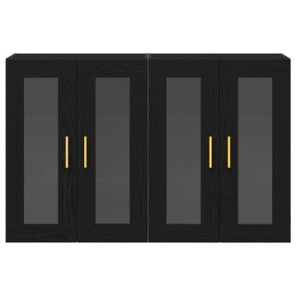 Wandkast Set Van 2 Zwart Eiken Bewerkt Hout 139 X 34 X 90 Cm