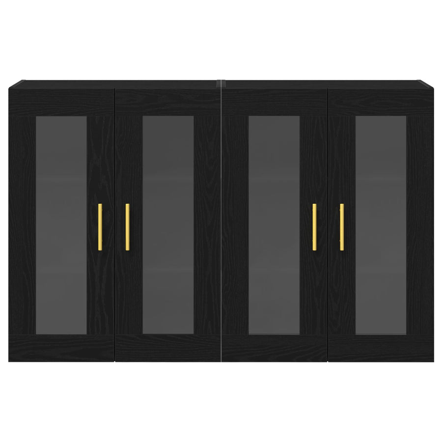 Wandkast Set Van 2 Zwart Eiken Bewerkt Hout 139 X 34 X 90 Cm