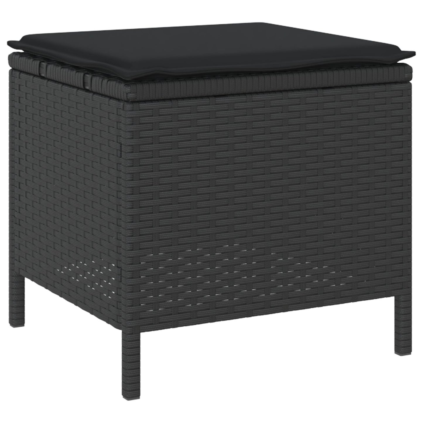 4 Delige Tuin Eettafel Set Met Kussens Poly Rattan Acacia 110 cm Zwart 3 krukken