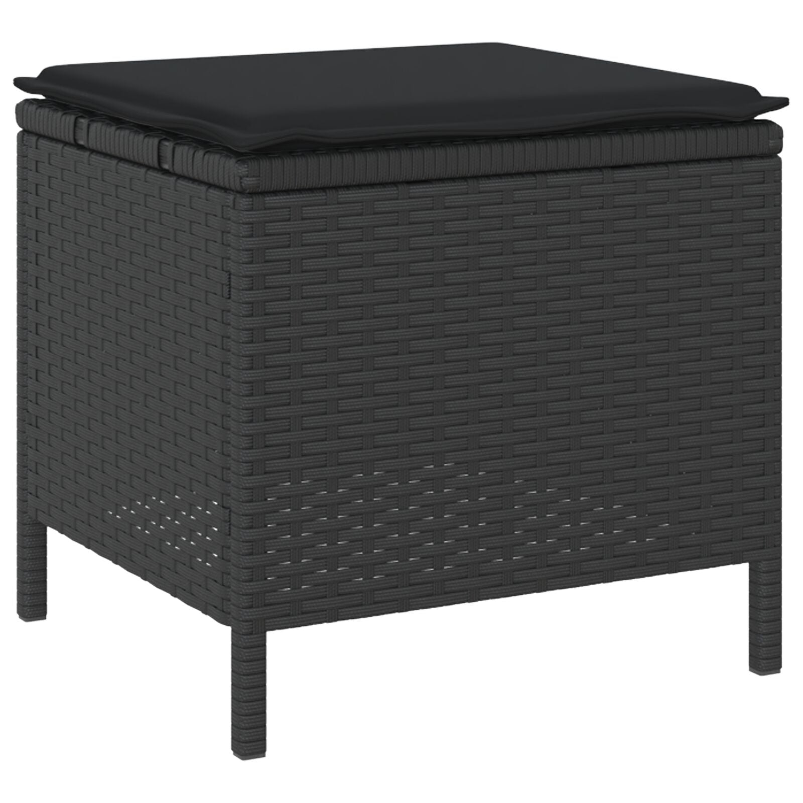 4 Delige Tuin Eettafel Set Met Kussens Poly Rattan Acacia 110 cm Zwart 3 krukken
