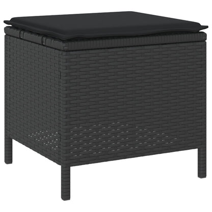 4 Delige Tuin Eettafel Set Met Kussens Poly Rattan Acacia 110 cm Zwart 3 krukken