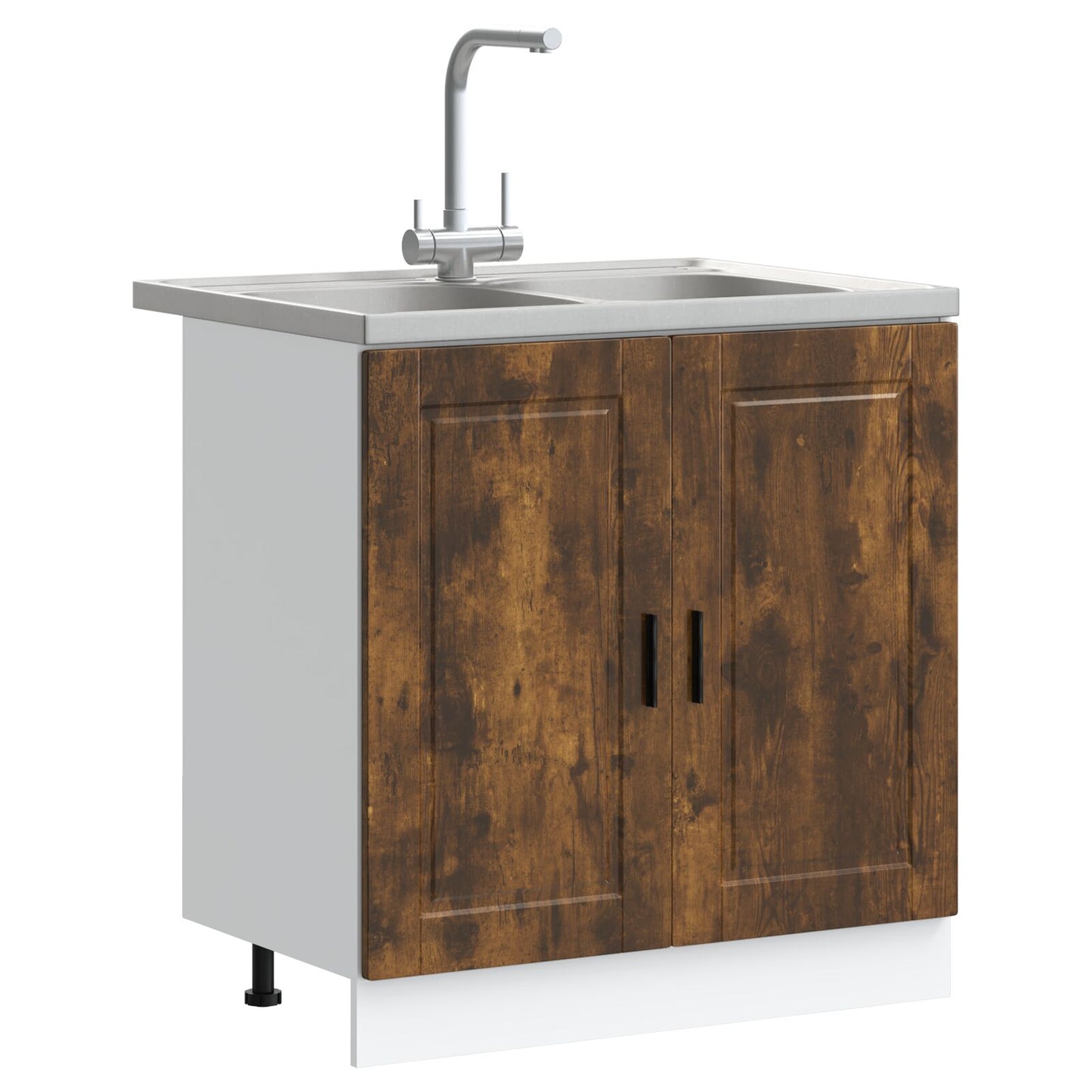 Onderkast 'Porto' Met Wasbak Gerookt Eiken 80X46X84,5 Cm Bewerkt Hout