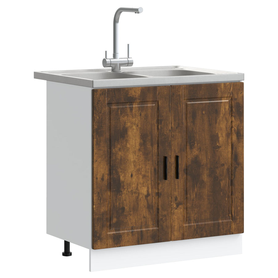 Onderkast 'Porto' Met Wasbak Gerookt Eiken 80X46X84,5 Cm Bewerkt Hout