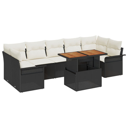 8-Delige Tuin Sofa Set Met Kussens Zwart Poly Rattan Acacia
