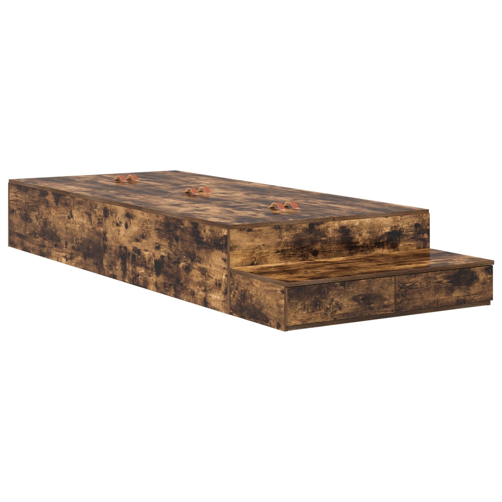 Opslagbedframe Gerookt Eiken Hout, Spaanplaat Eenpersoons Opslag Artisanaal Eiken