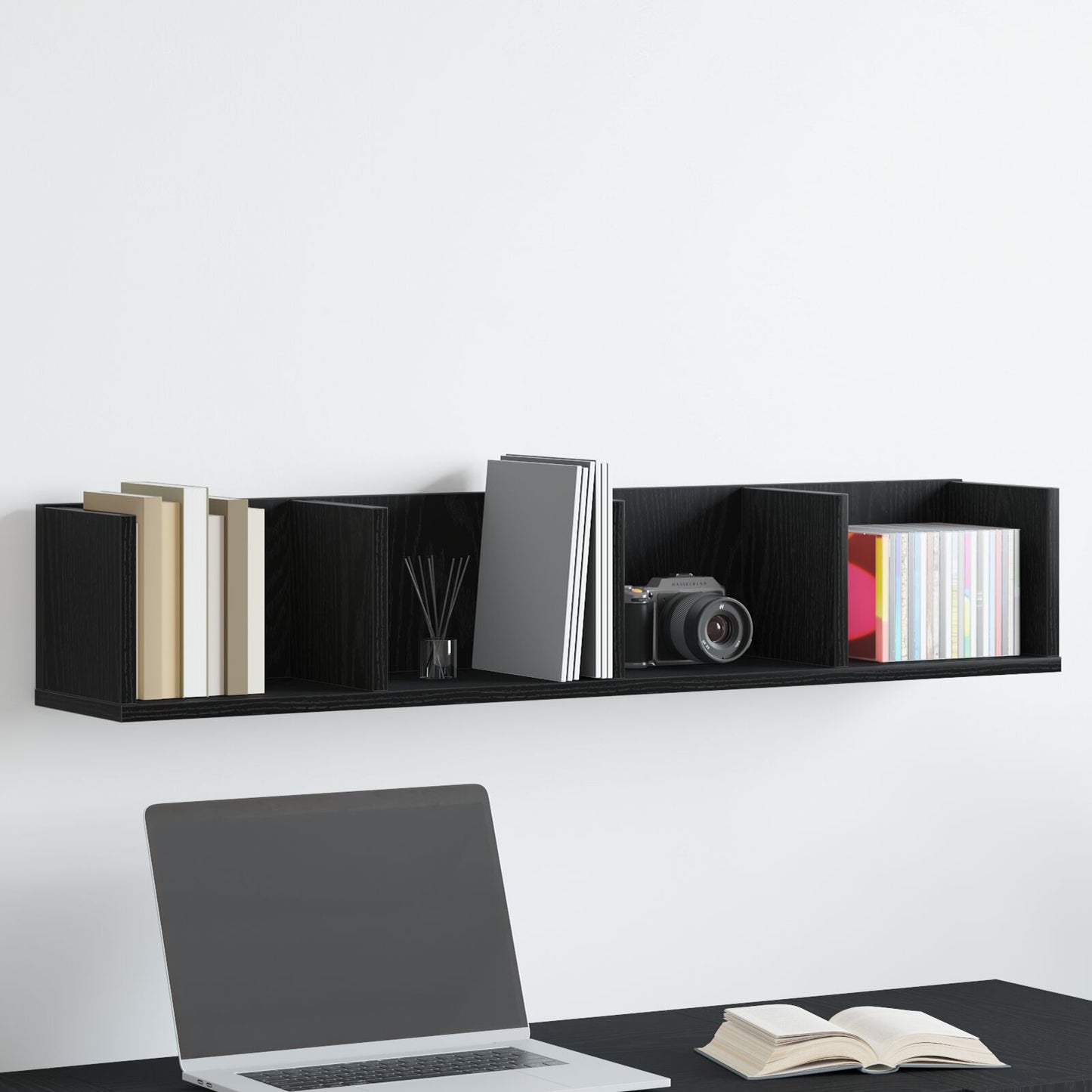 Cd Wandplank 100X18X18 Cm Geengineerd Hout Zwart eiken