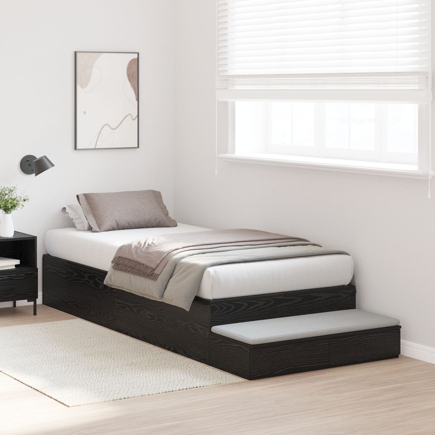 Opbergbedframe Zwart Eiken Gemaakt Hout 236,5 X 100 X 31,5 Cm Artisanaal Eiken