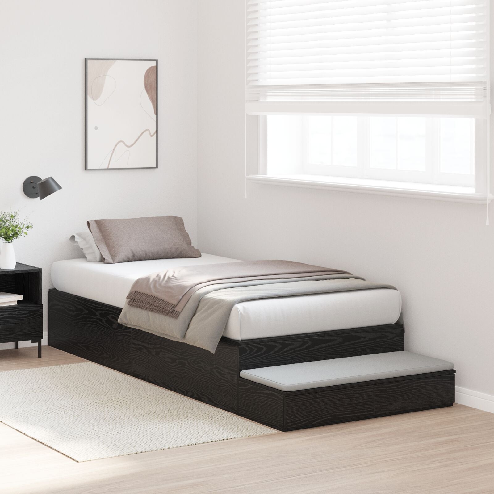 Opbergbedframe Zwart Eiken Gemaakt Hout 236,5 X 100 X 31,5 Cm Artisanaal Eiken