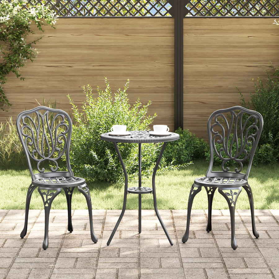 3-Delige Tuin Bistro Set Gietaluminium Zwart
