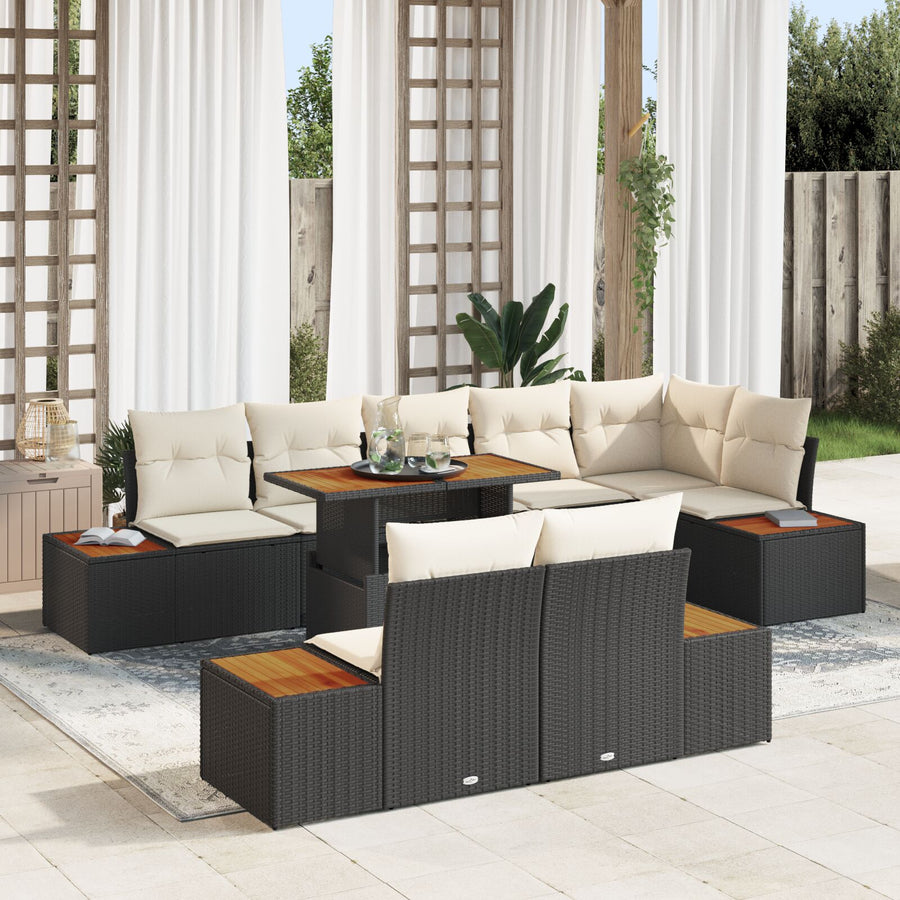 Tuin Sofa Set Set Van 9 Beige Rattan, Stof, Metaal Tuin Eetset