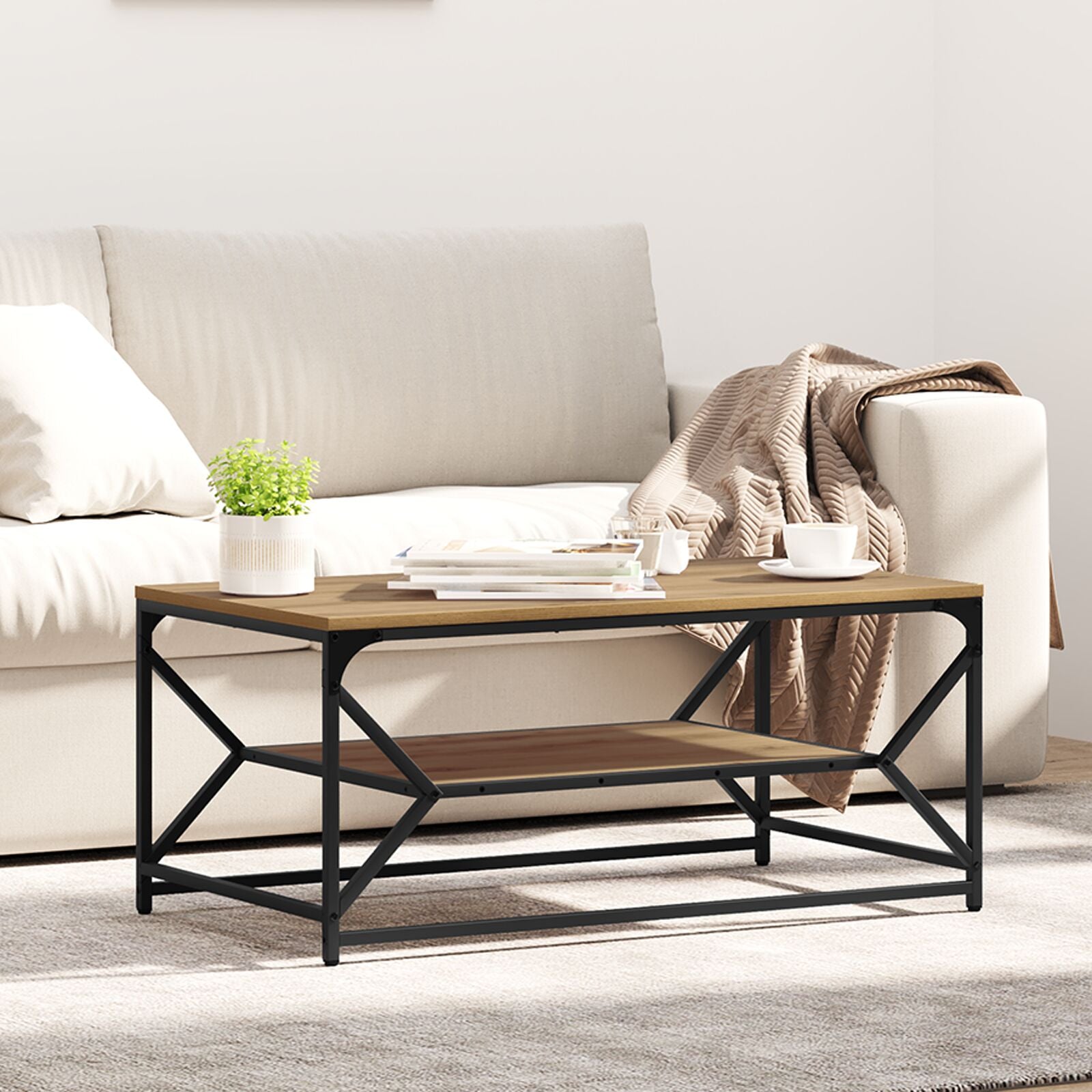 Salontafel Met Plank Artisan Eik Geengineerd Hout Artisan eiken 90 x 50 x 40 cm