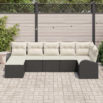 Tuin Sofa Set 7-Delig Zwart En Crème Polyethyleen Rattan