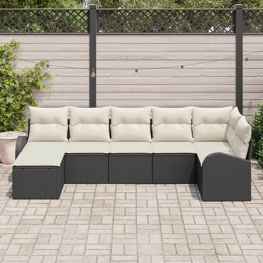 Tuin Sofa Set 7-Delig Zwart En Crème Polyethyleen Rattan