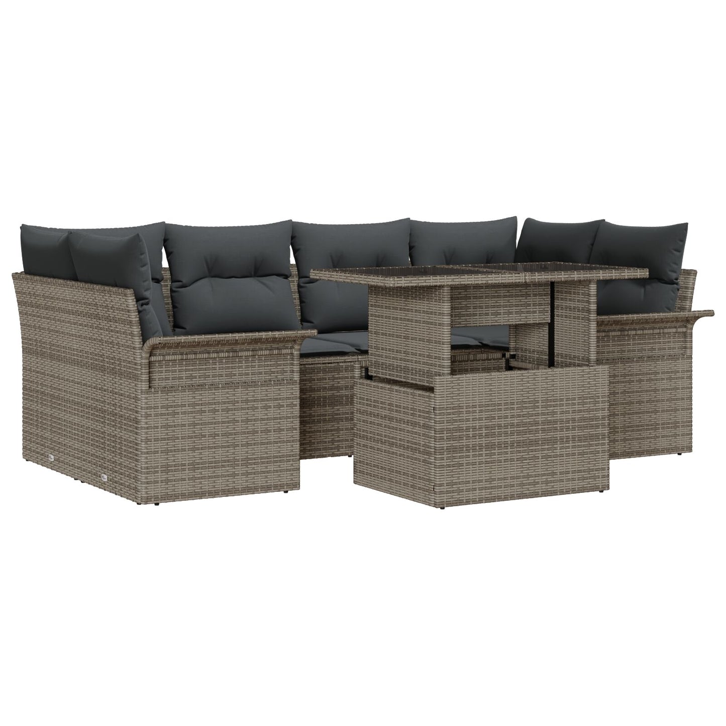 7-Delige Tuin Sofaset Met Kussens Grijs Poly Rattan