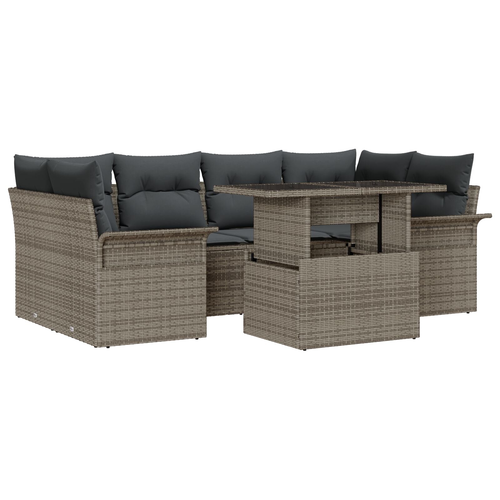 7-Delige Tuin Sofaset Met Kussens Grijs Poly Rattan