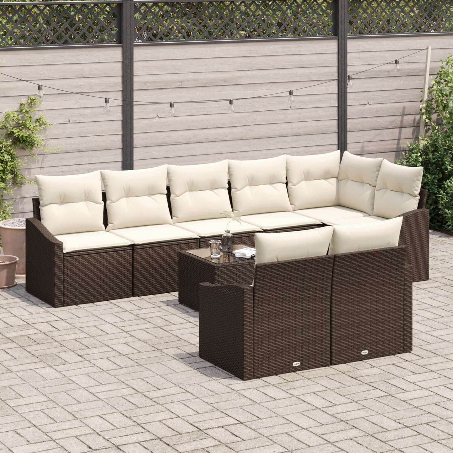 Tuin Sofa Set Set Van 9 Beige, Bruin Poly Rattan, Polyester