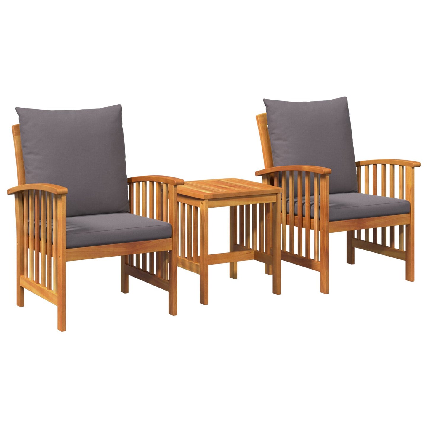 3-Delige Tuin Lounge Set Met Kussens Van Massief Acaciahout Grijs Set met 2 fauteuils en een tafel