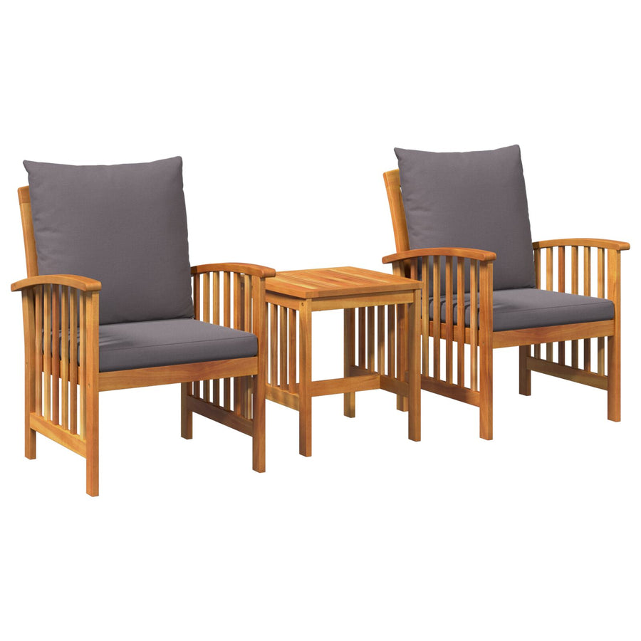 3-Delige Tuin Lounge Set Met Kussens Van Massief Acaciahout Grijs Set met 2 fauteuils en een tafel