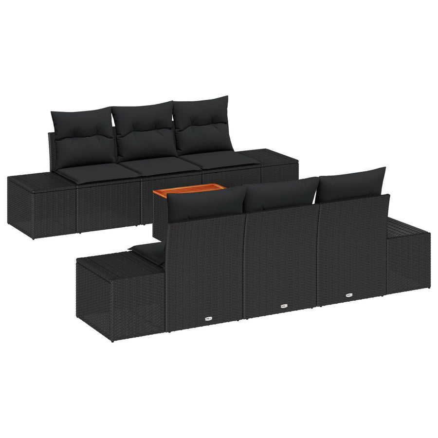 7-Delige Tuin Sofa Set Met Kussens Zwart Poly Rattan Acacia