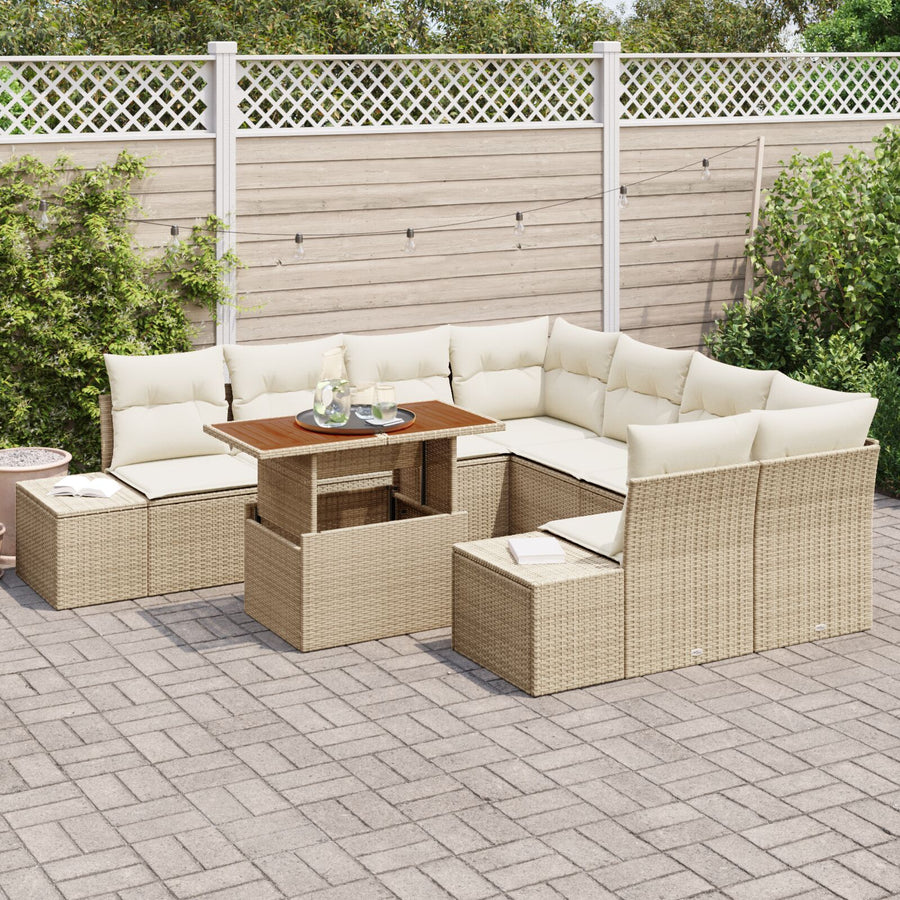 Tuinsofa Set Set Van 9 Beige Poly Rattan 4-Persoons Tuinsofa