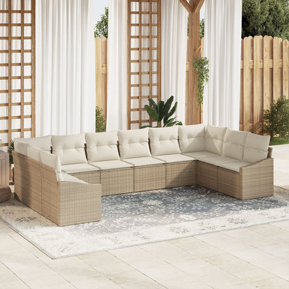 10-Delige Tuin Sofa Set Met Kussens Poly Rattan Beige en crème zonder tafel
