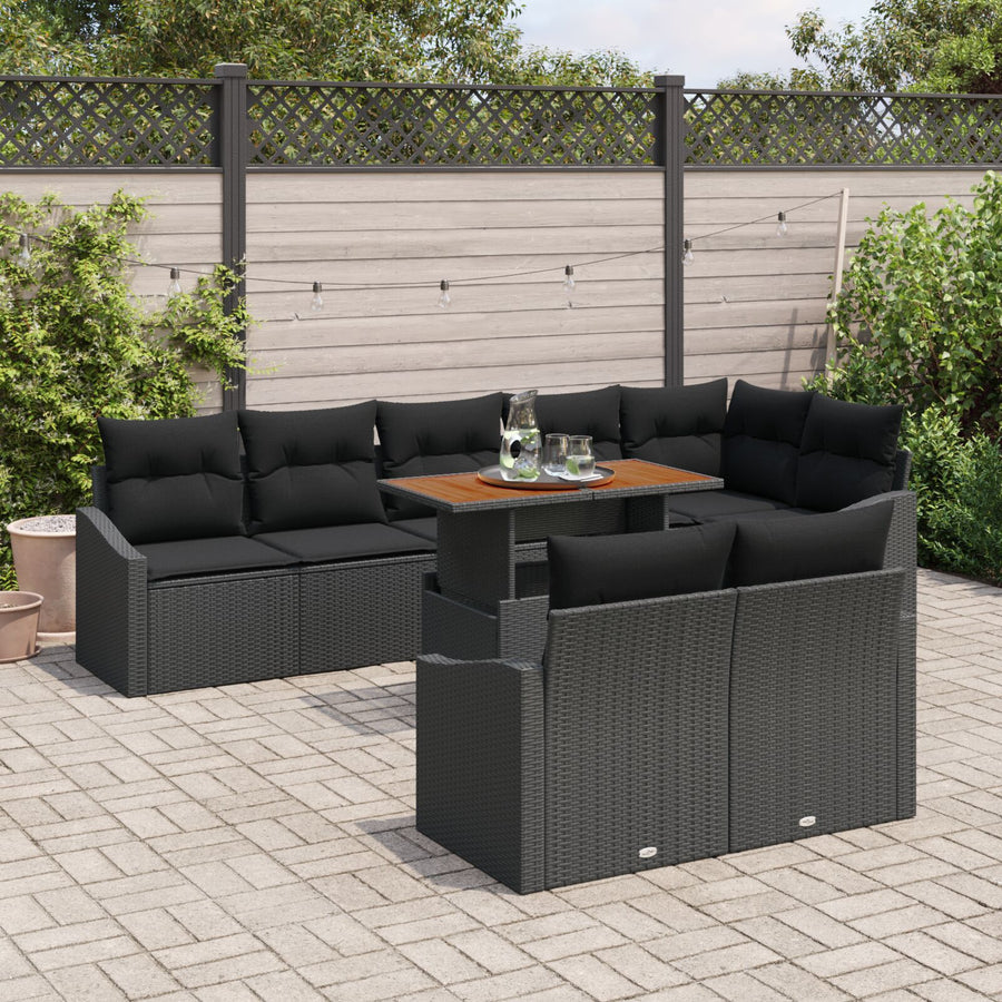 Tuin Sofa Set Set Van 9 Zwart En Bruin Rattan En Hout Tuin Eetset