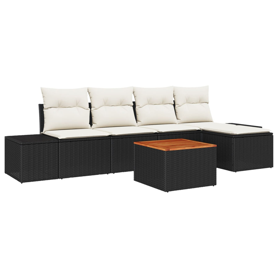 6-Delige Tuin Sofa Set Met Kussens Zwart Poly Rattan Acacia