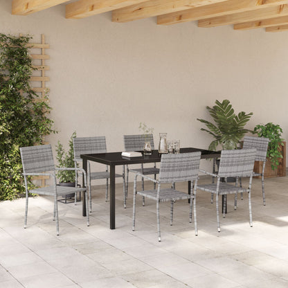 7-Delige Tuin Eetset Grijs Poly Rattan