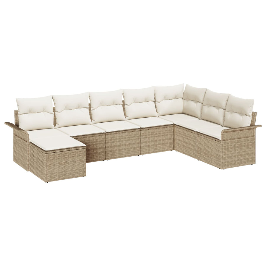8-Delige Tuin Sofa Set Met Kussens Beige Poly Rattan