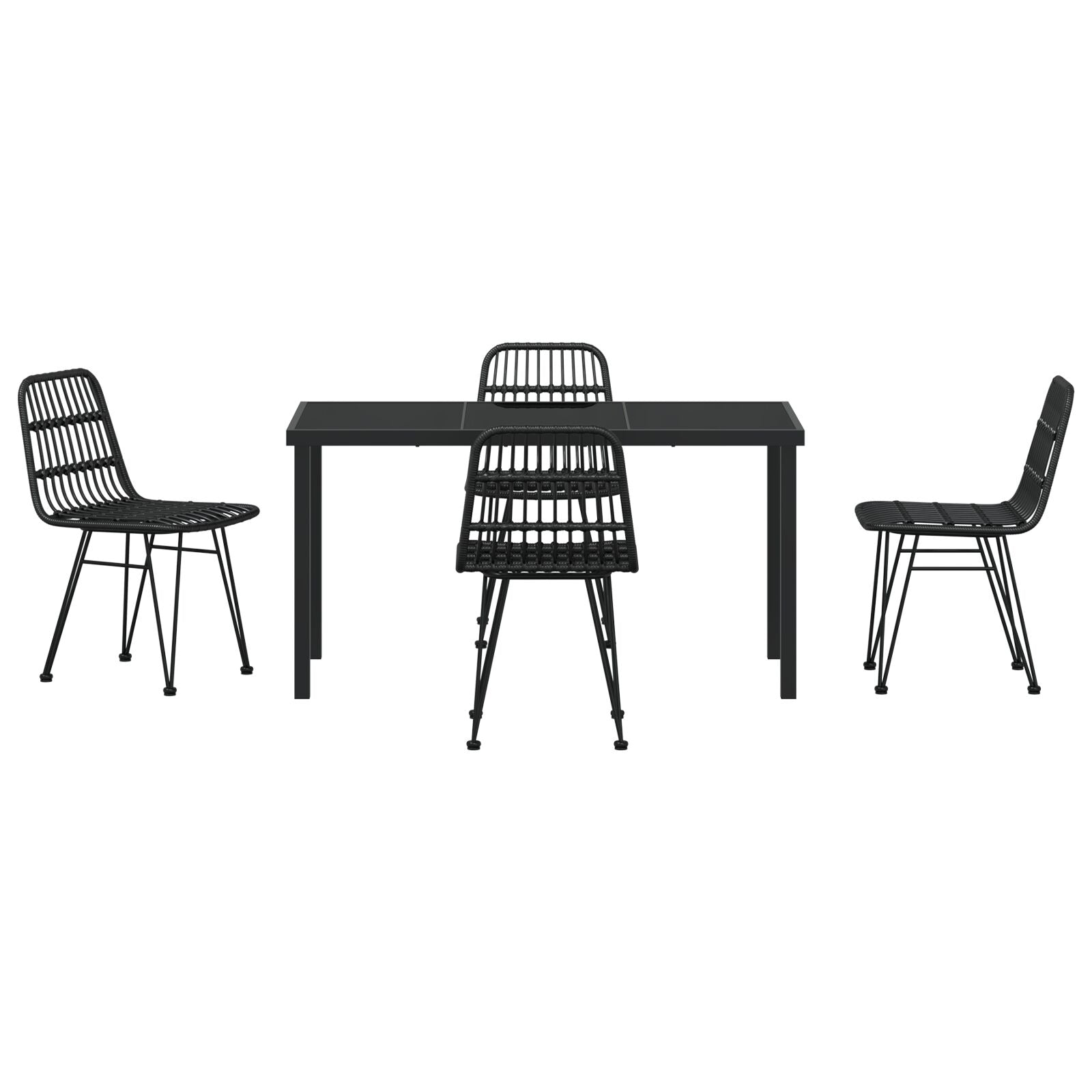 5-Delige Tuin Eetset Zwart Poly Rattan