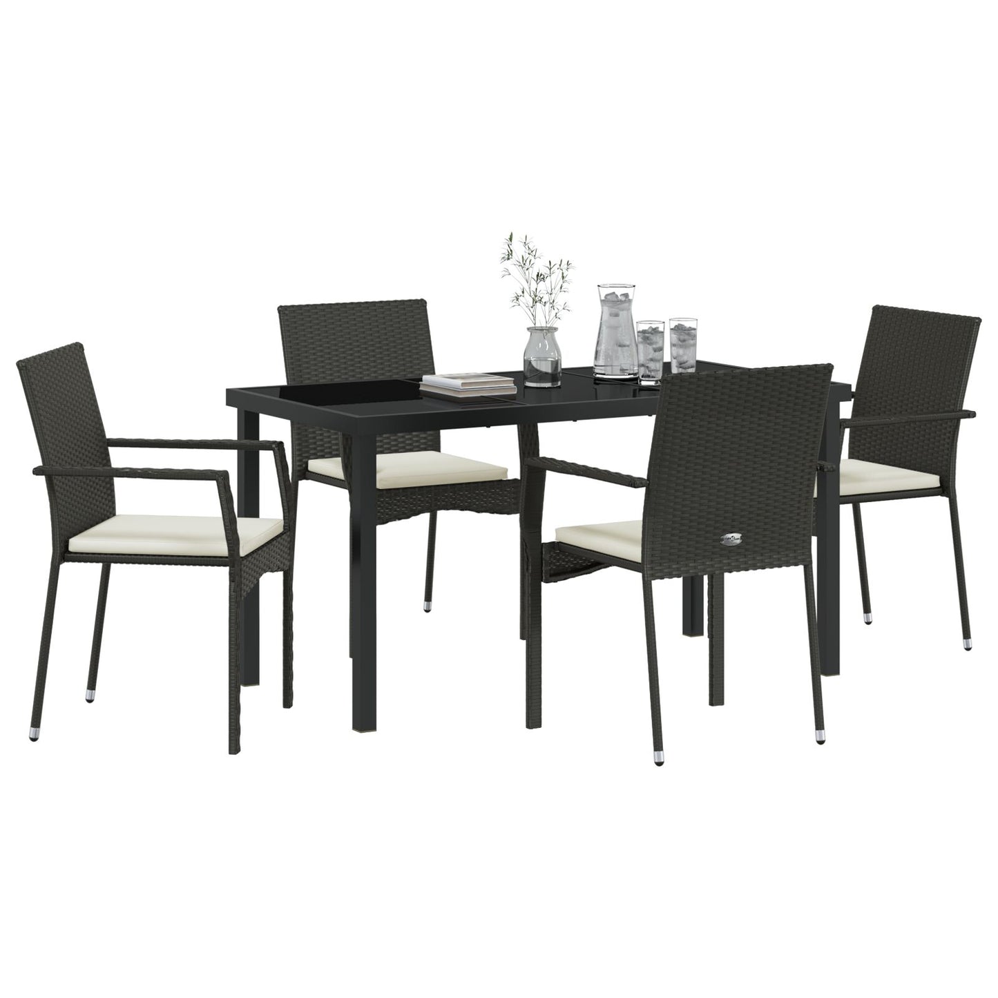 5-Delige Tuin Dining Set Met Kussens Zwart Poly Rattan