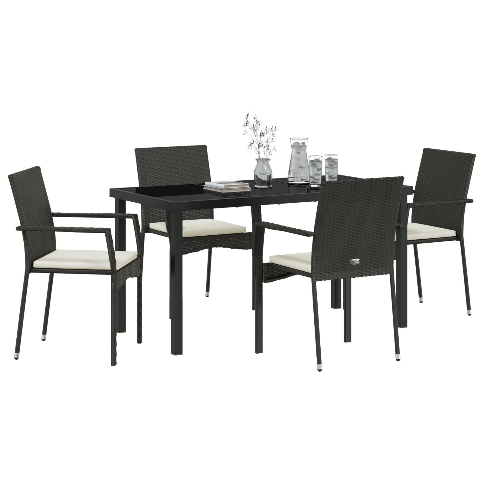 5-Delige Tuin Dining Set Met Kussens Zwart Poly Rattan