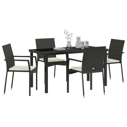 5-Delige Tuin Dining Set Met Kussens Zwart Poly Rattan